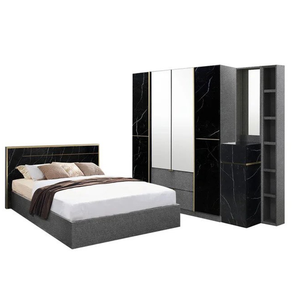 Marseille Bedroom Set 6ft - Grey Linen/BLMQ