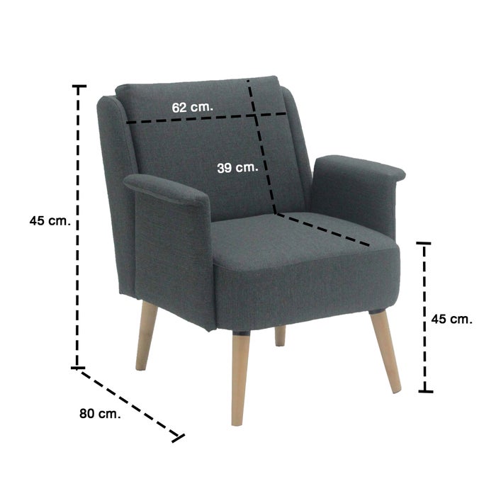 Ayla Arm Chair - Natural Wood Legs - Dark Grey