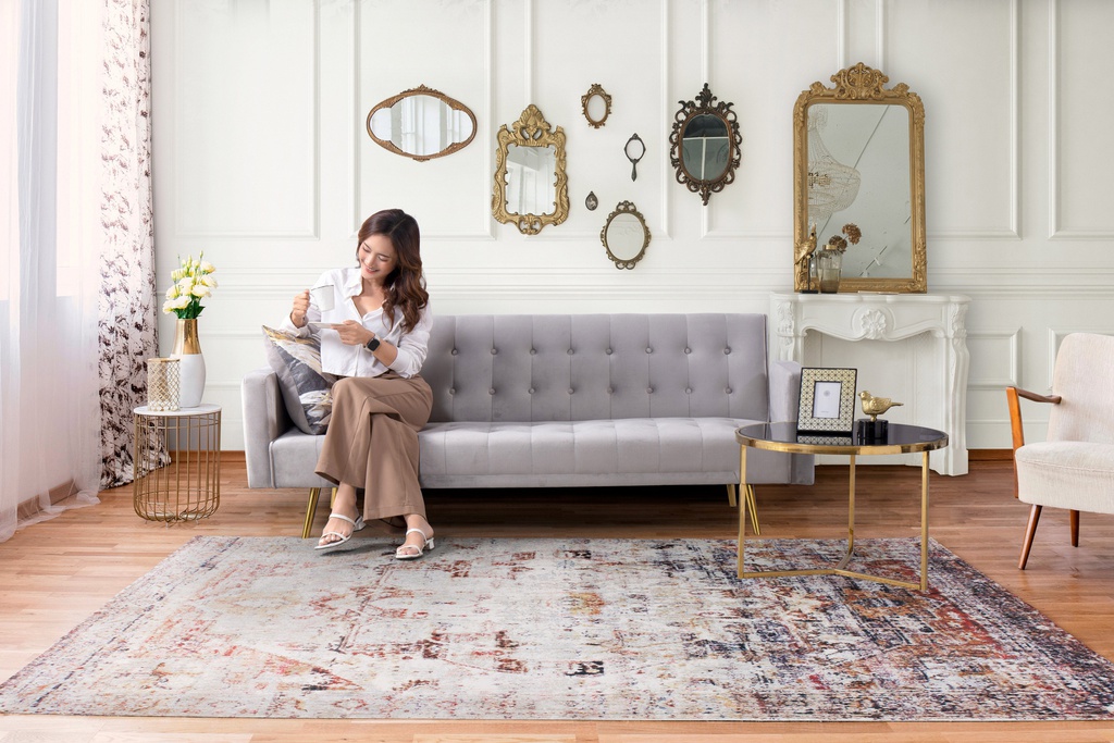 Miile Sofa Bed -Gold Steel/ Gray Velvet