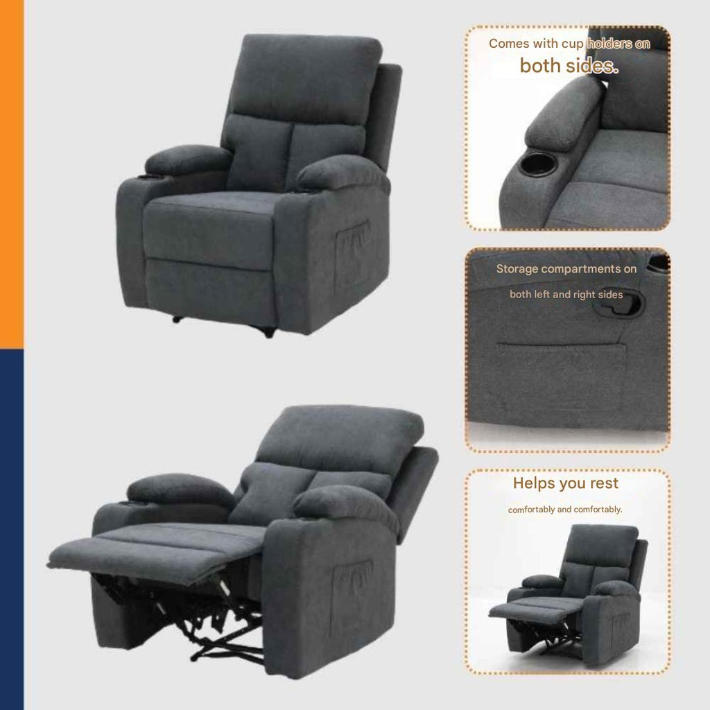 Darleen Sofa Recliner - Dark Grey Fabric/1RE