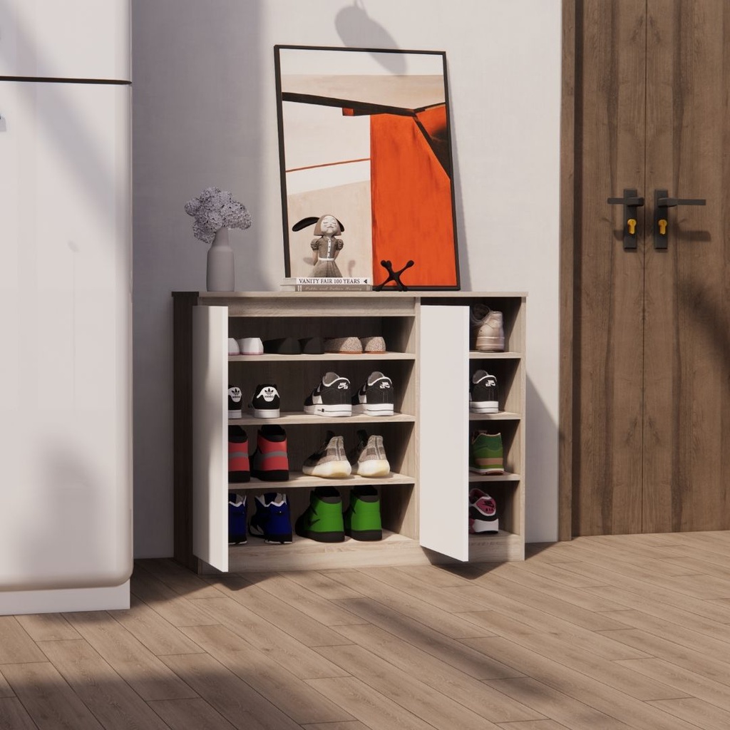 Pucky Shoes Cabinet SH100-Solid Oak/White