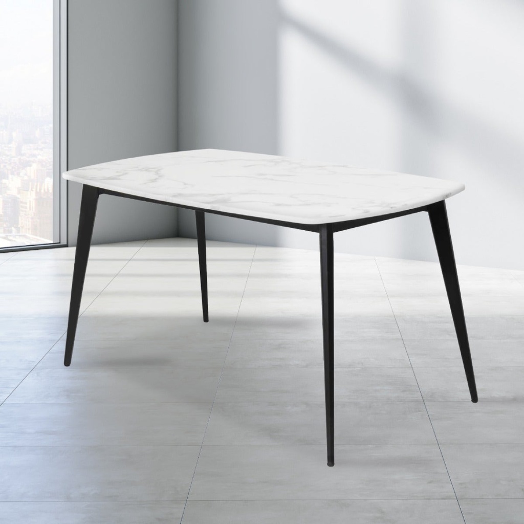 Bena-A140 Dining Table-Black Steel/White Stone