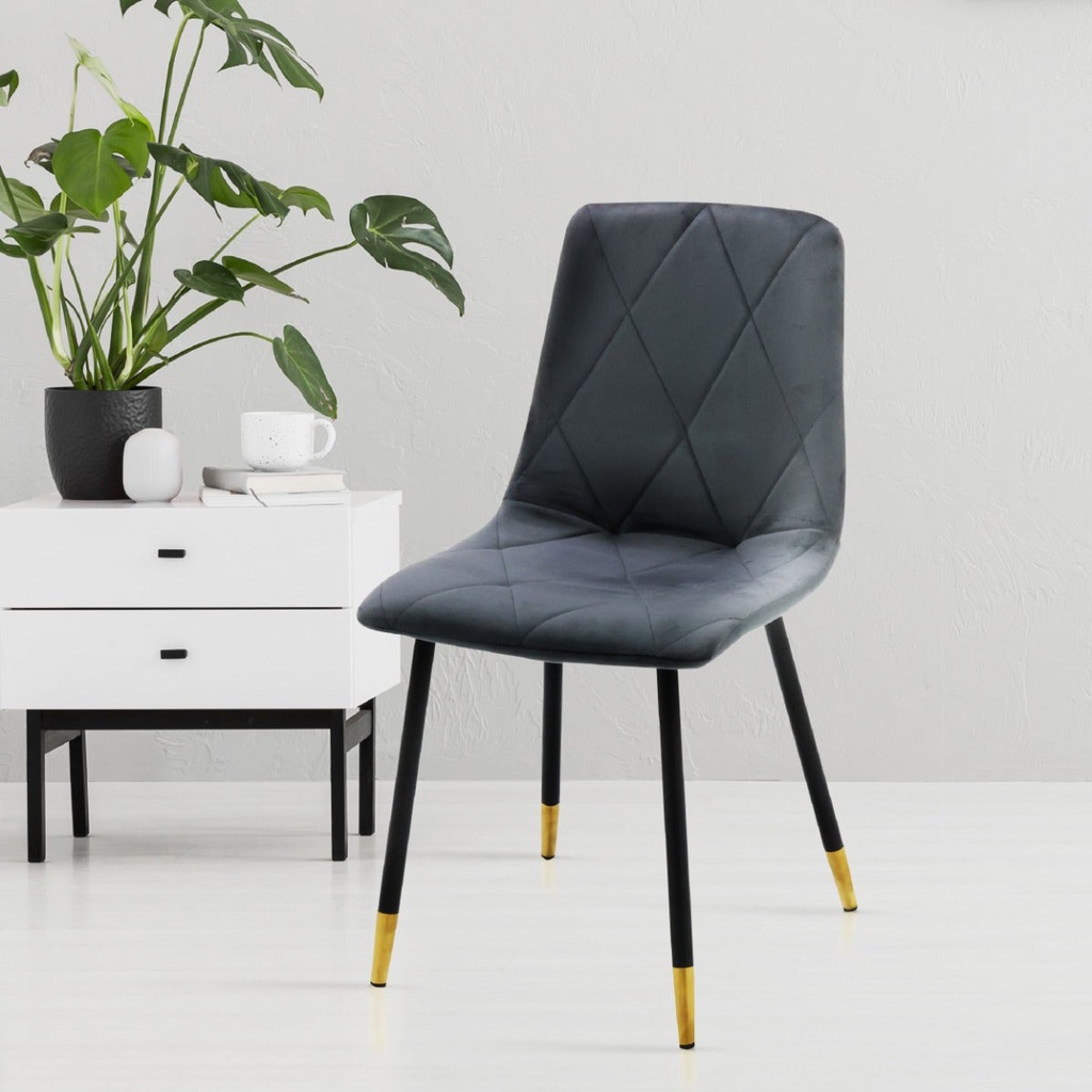 Lenox Dining Chair/Black Steel/Grey Velvet