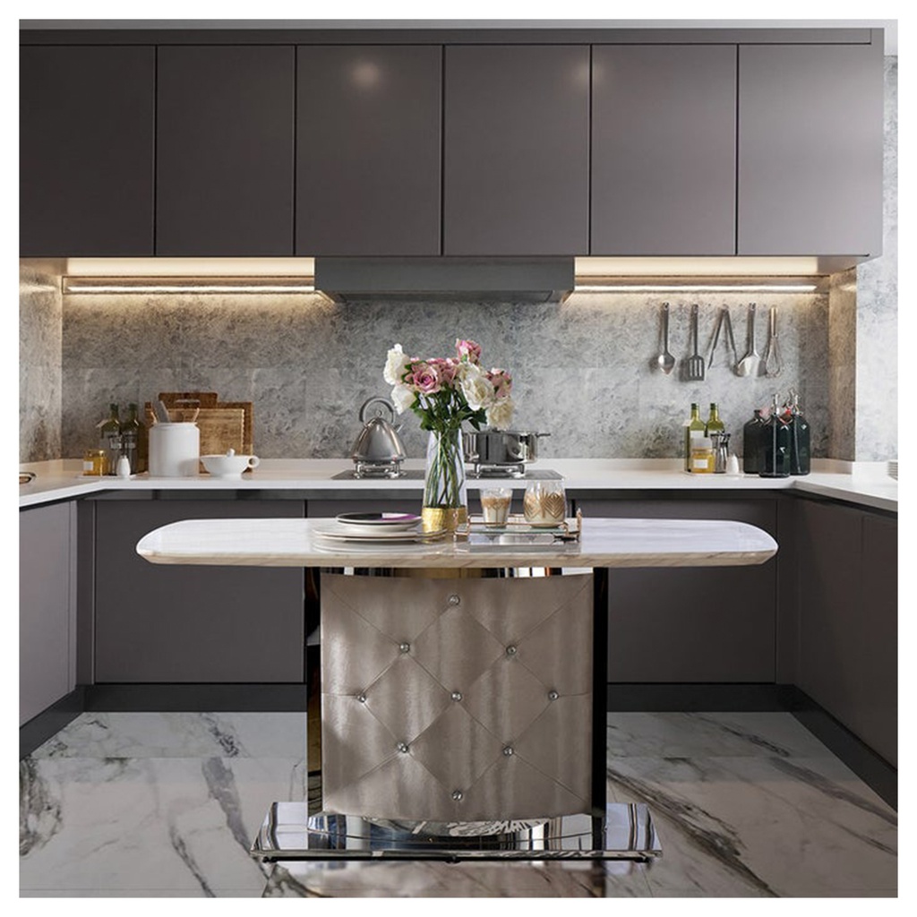 Aimon Dining Table - Marble/Stainless - SL Cream/Volakas