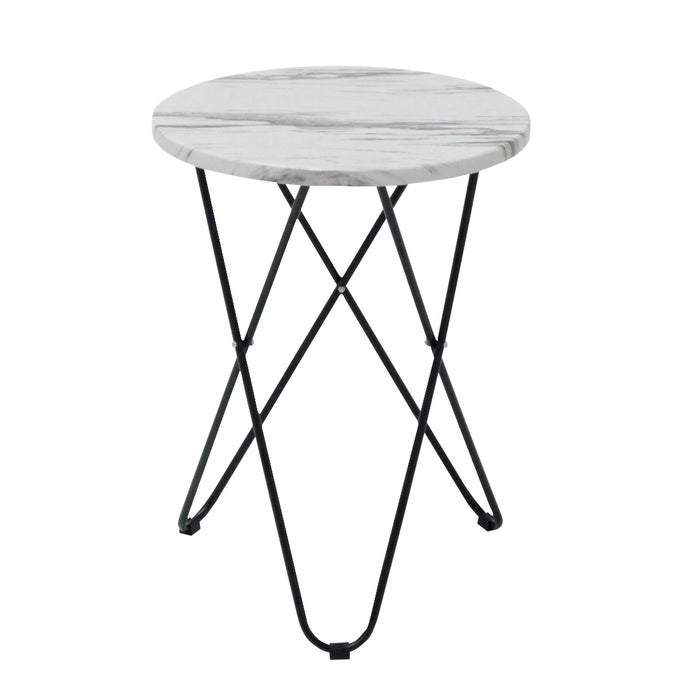 Lenix End Table-Black Steel/Wood/White Stone