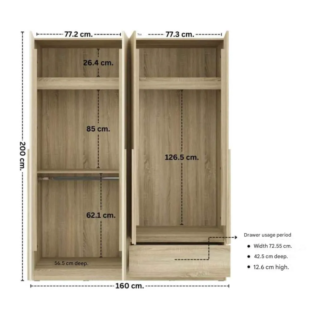 Hannie Wardrobe WO160-Solid Oak/Cream