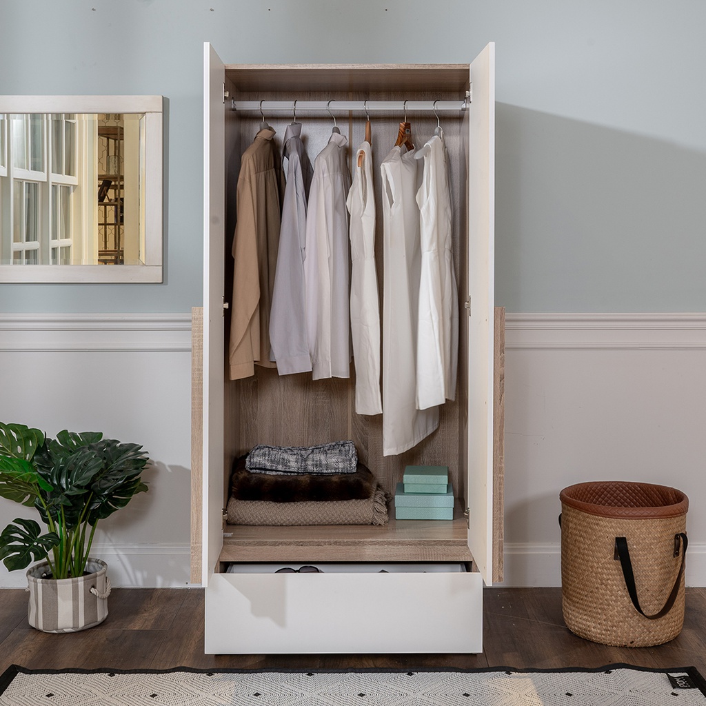 Remus-A Wardrobe 80cm Wide-Solid Oak/White