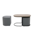 Malinne Coffee Table + Stool-Black Steel/Grey Fabric