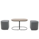 Malinne Coffee Table + Stool-Black Steel/Grey Fabric