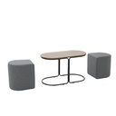 Malinne Coffee Table + Stool-Black Steel/Grey Fabric