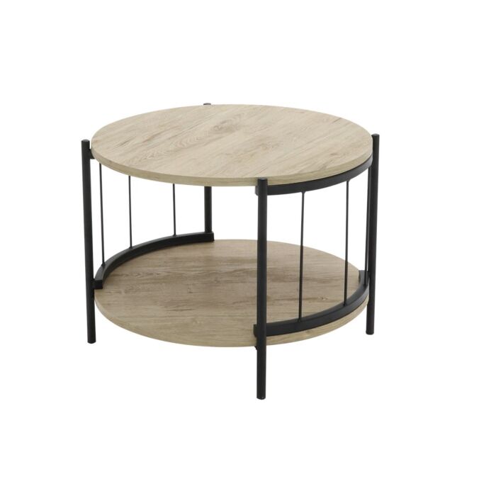 Tyra End Table - D60cm - Black Steel - Oak Wood