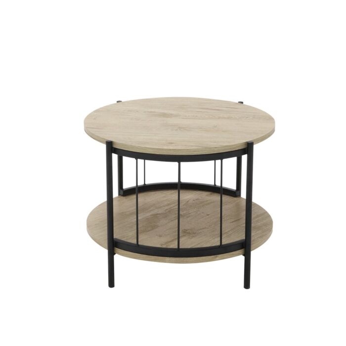 Tyra End Table - D60cm - Black Steel - Oak Wood