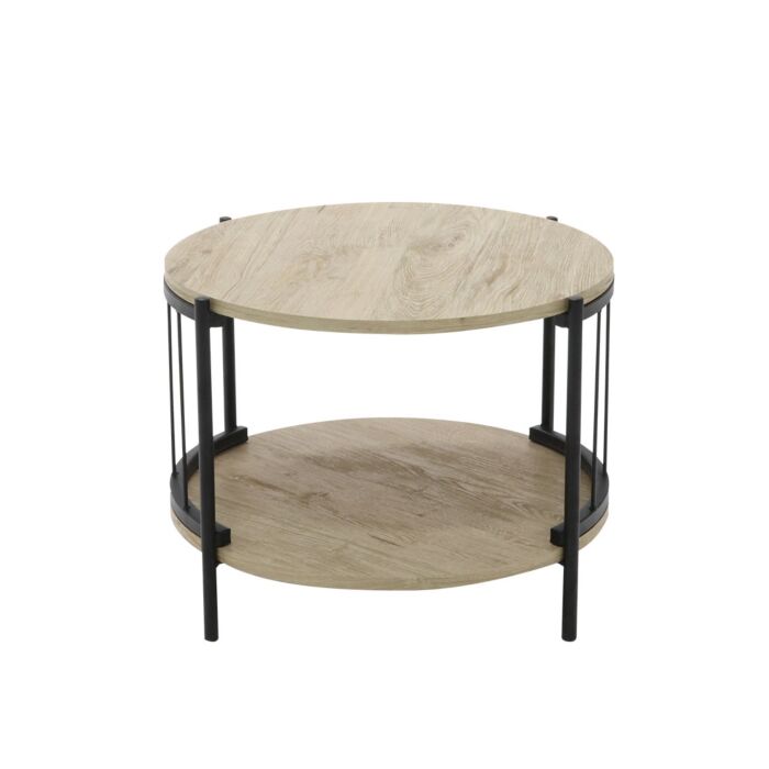 Tyra End Table - D60cm - Black Steel - Oak Wood