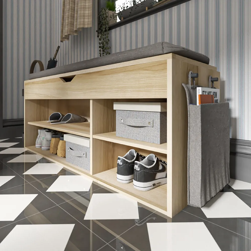 KC-Play Link Warm Shoe Cabinet SH120-Lindberg Oak/Grey Cushion