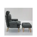 Otaru Arm Chair + Stool - Rubber Wood/Dark Grey Fabric