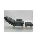 Otaru Arm Chair + Stool - Rubber Wood/Dark Grey Fabric