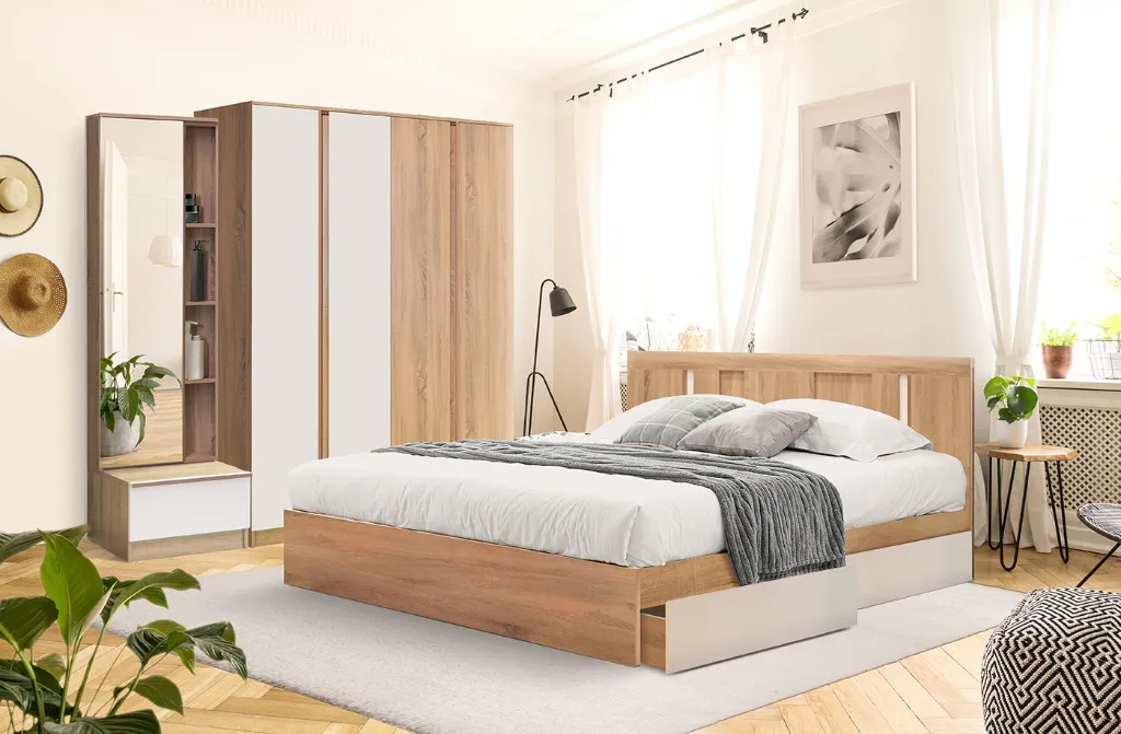 Sacha Bed 6ft - Solid Oak/White