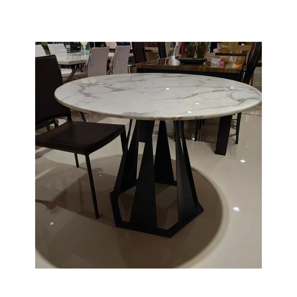 Hershy - A Dining Table - Black Steel/White Stone