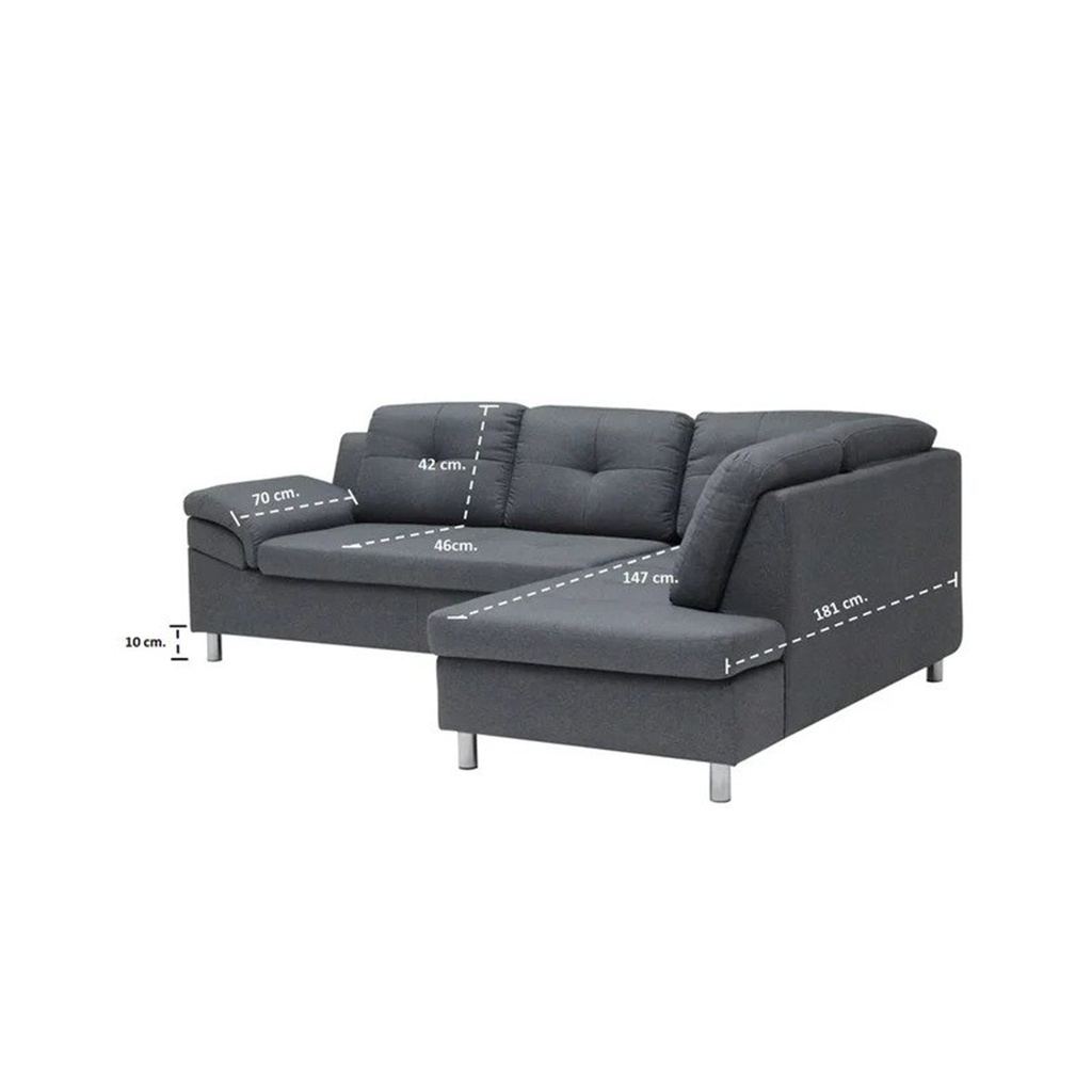Tulio Sofa - Right Corner - Fabric Grey
