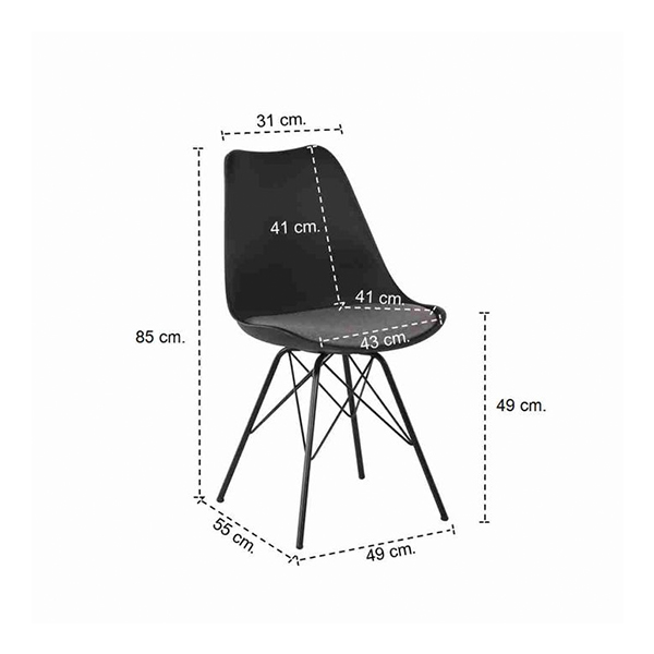 Ashira Dining Chair - Black Steel Leg - Black/Light Grey Fabric