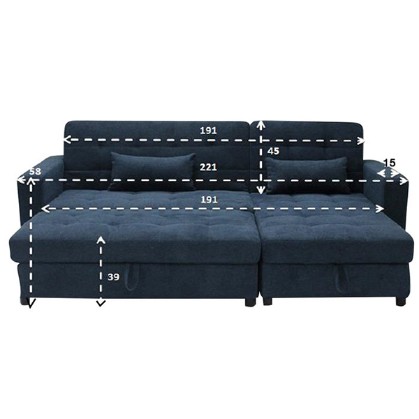 Coris Sofa Bed - Black Plastic Legs/Dark Blue