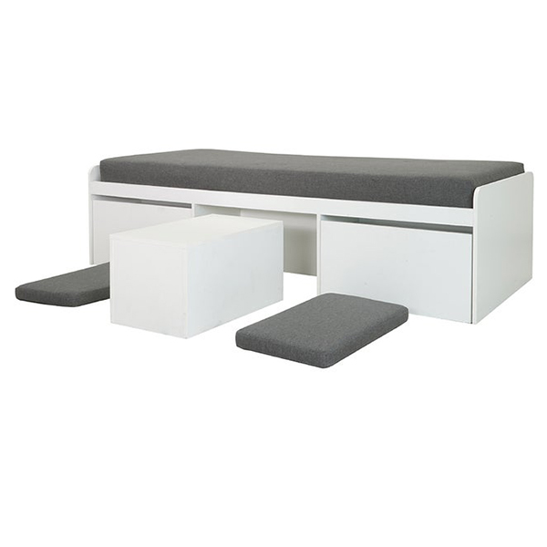 KC-Play Beddesk Sofabed-White/Grey Cushion