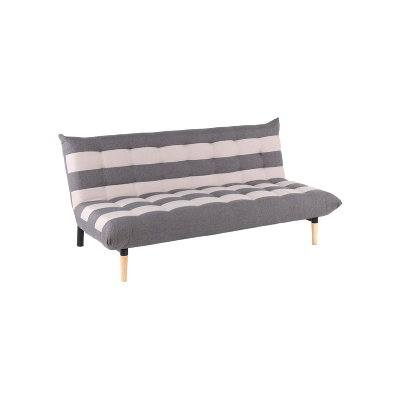 Minda Sofa Bed - Natural Wood - Grey Fabric Striped