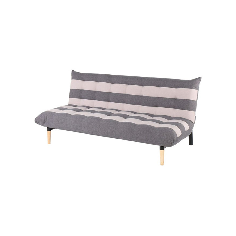 Minda Sofa Bed - Natural Wood - Grey Fabric Striped