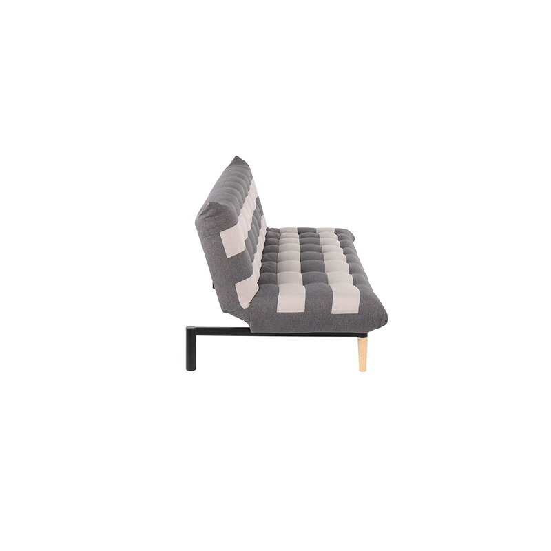 Minda Sofa Bed - Natural Wood - Grey Fabric Striped