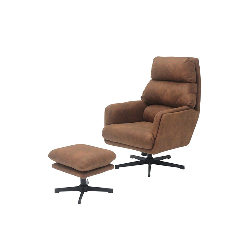 Ambass Reclining Arm Chair + Stool - Black Leg - Brown - 1RE