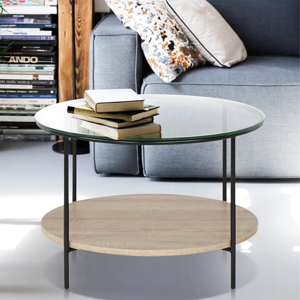 Darus Coffee Table- Clear Glass/Wood