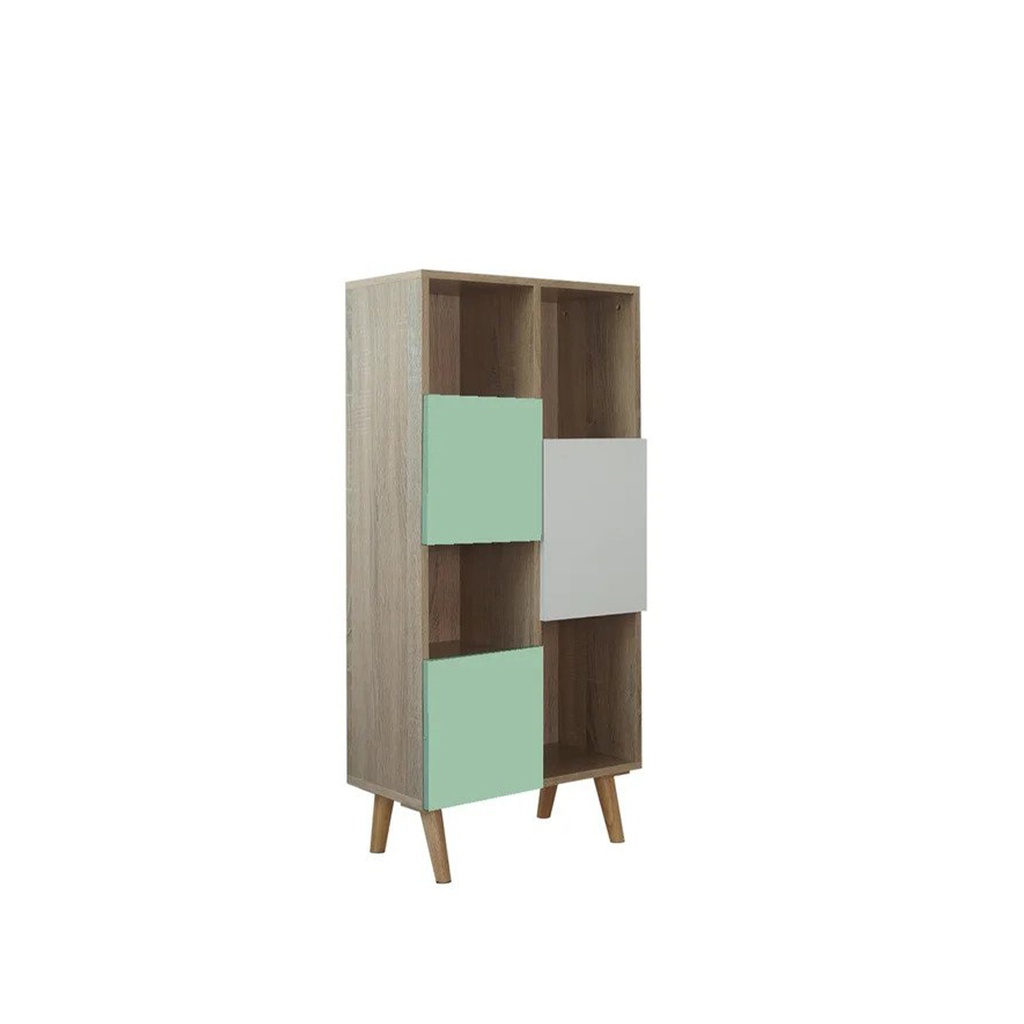 Conell Cabinet -Solid Oak /White/Green