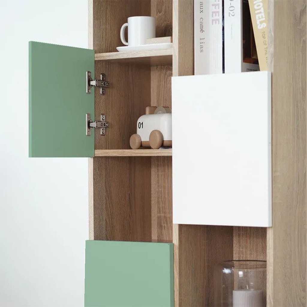 Conell Cabinet -Solid Oak /White/Green