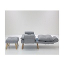 Otaru Arm Chair + Stool - Light Grey/Rubber Wood