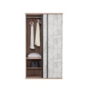 Wishy Sliding Wardrobe 120cm Wide - Solid Oak/Shadow Linen/Moon Stone
