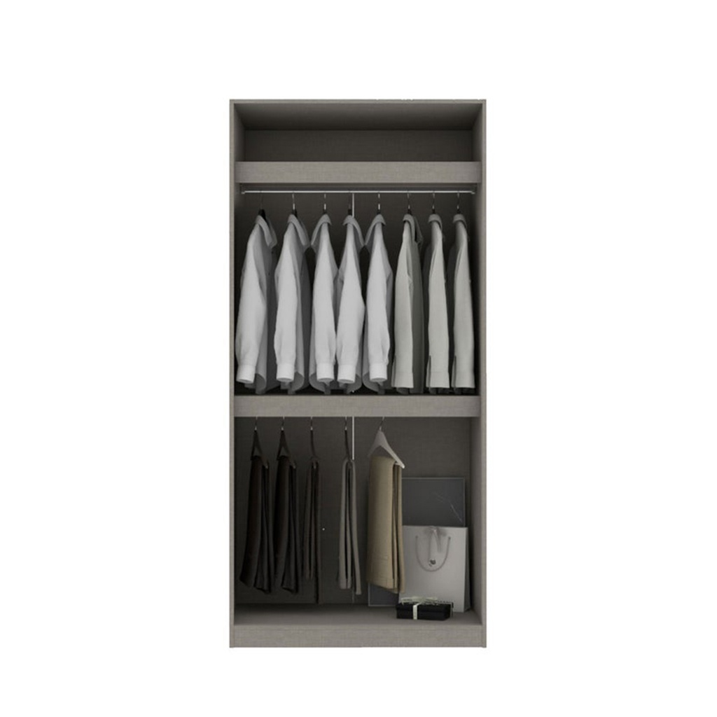 Blox Wardrobe WO100-60-210/OP-B/Door DE04 - Cream Linen/Lindeberg oak/Smoked Glass