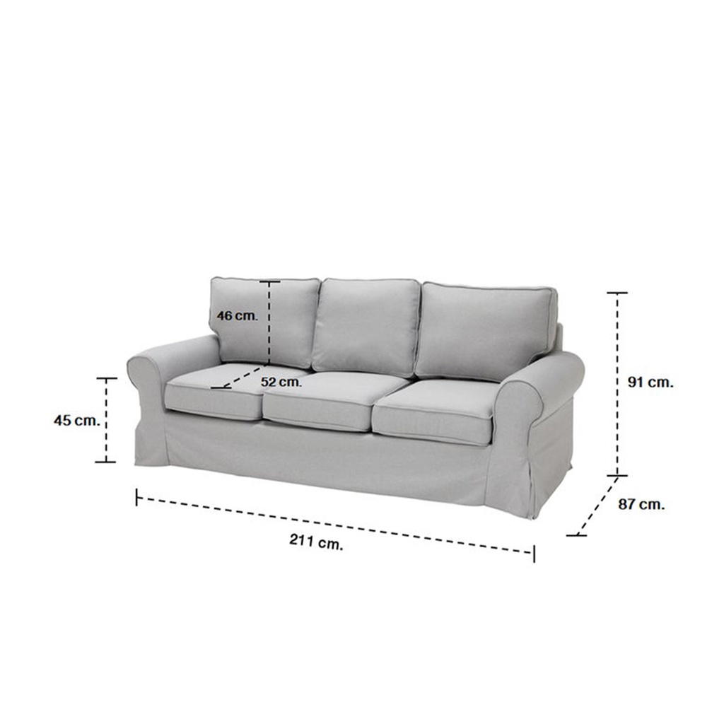 Rayna Sofa 3 Seater - Black Plastic Leg - Light Grey