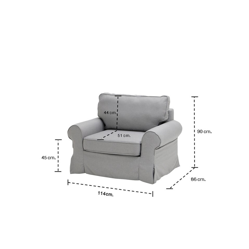 Rayna Sofa 1 Seater-Black Plastic Leg/Light Grey