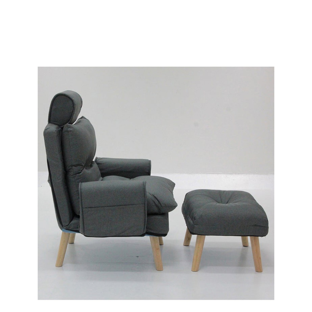 Otaru Arm Chair + Stool - Rubber Wood/Dark Grey Fabric