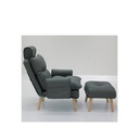 Otaru Arm Chair + Stool - Rubber Wood/Dark Grey Fabric