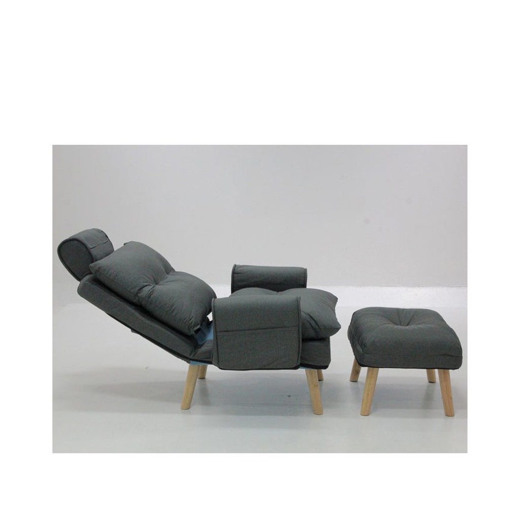 Otaru Arm Chair + Stool - Rubber Wood/Dark Grey Fabric