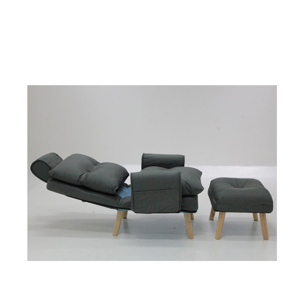 Otaru Arm Chair + Stool - Rubber Wood/Dark Grey Fabric