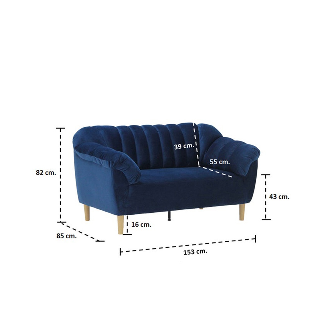 Rosee Sofa 2Seater-Wood Plastic Legs/Dark Blue Fabric