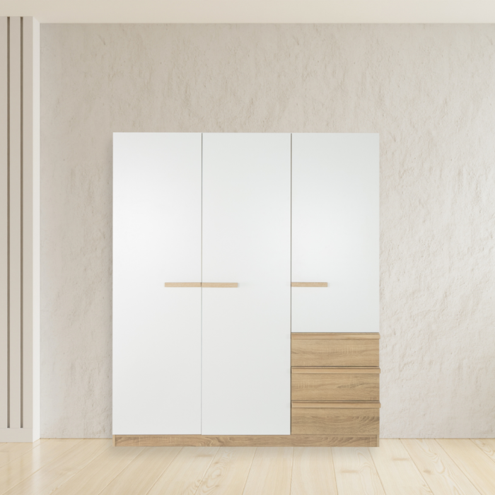 [19196892] Hanz Wardrobe WO150-Solid Oak/White
