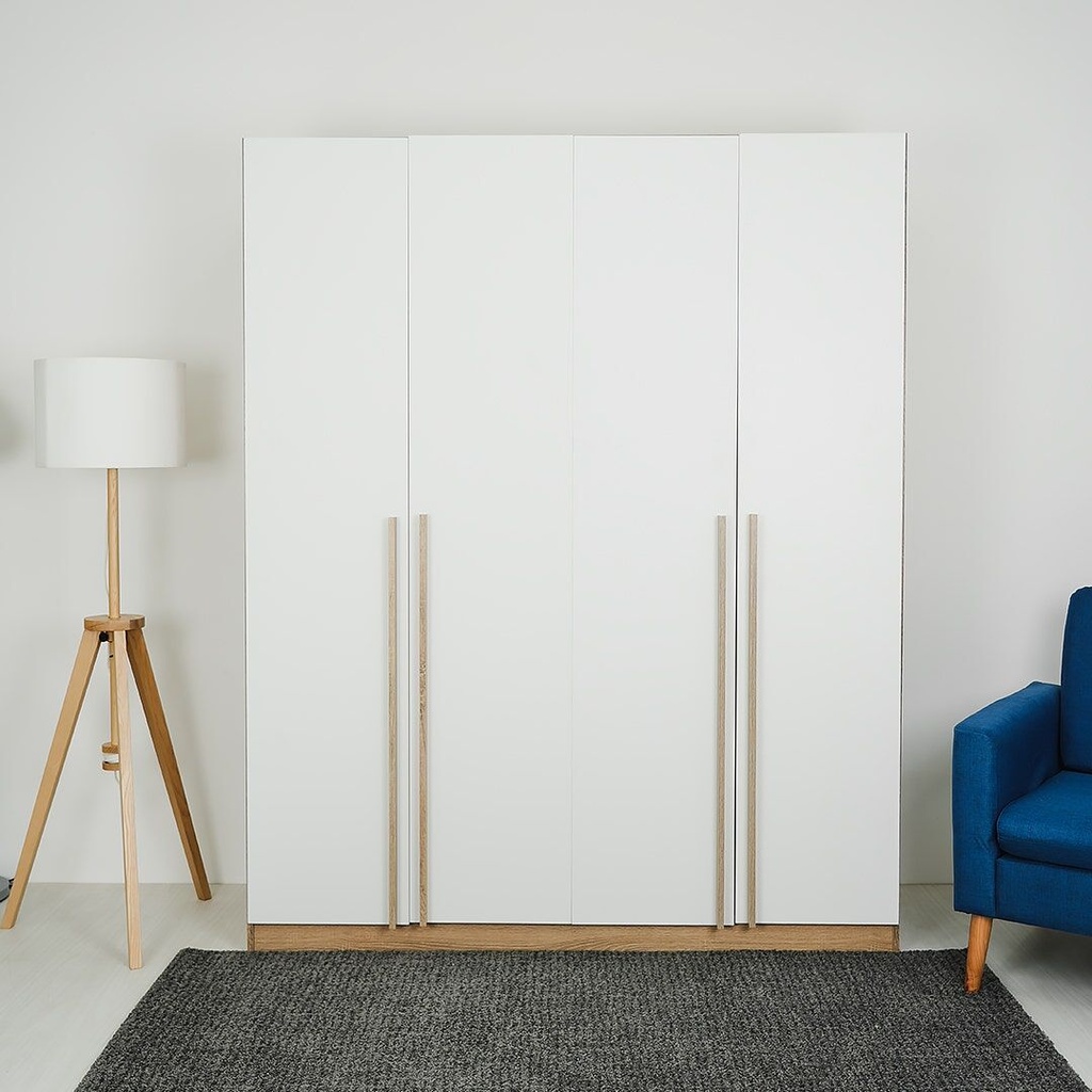 [19214170] Remus - E Wardrobe 160cm - Solid Oak/White
