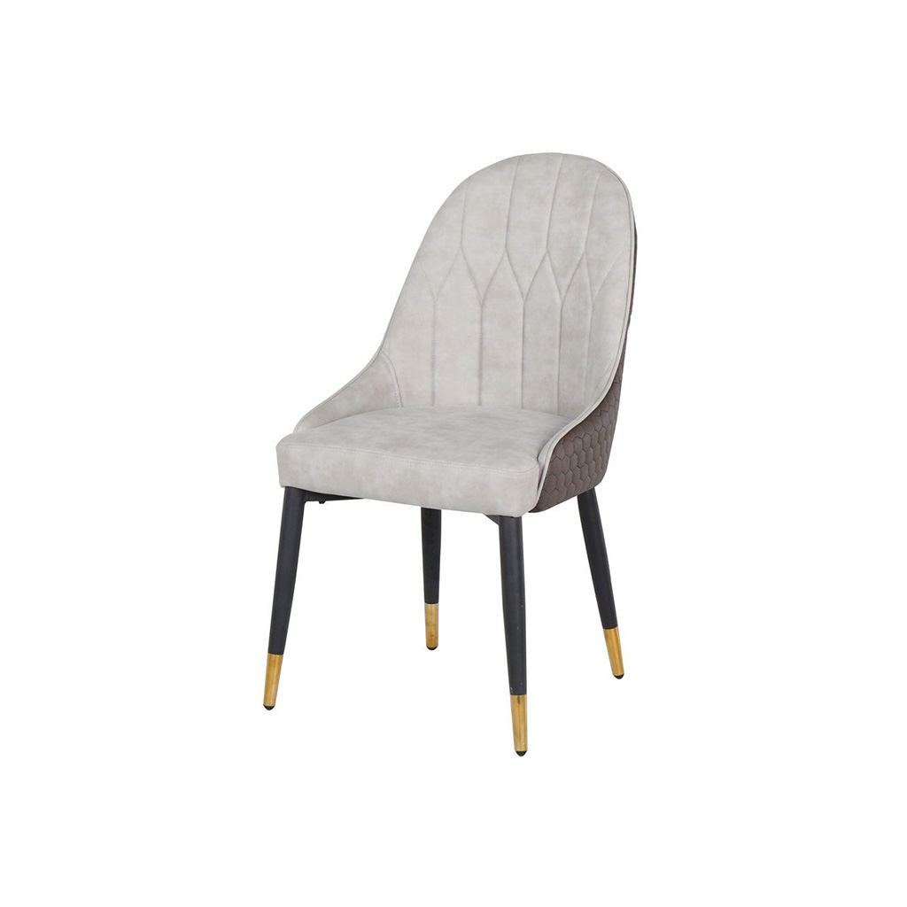 [19204542] Yinla Dining Chair-Black Steel/Brown Grey Fabric
