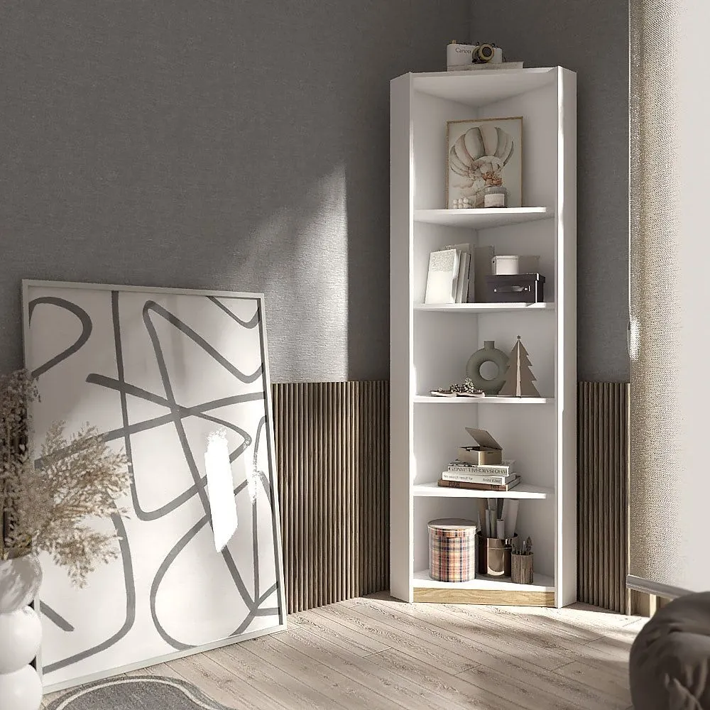 [19211108] KC-Play/Dune Corner Tall Cabinet 63/White/Lindberg Oak