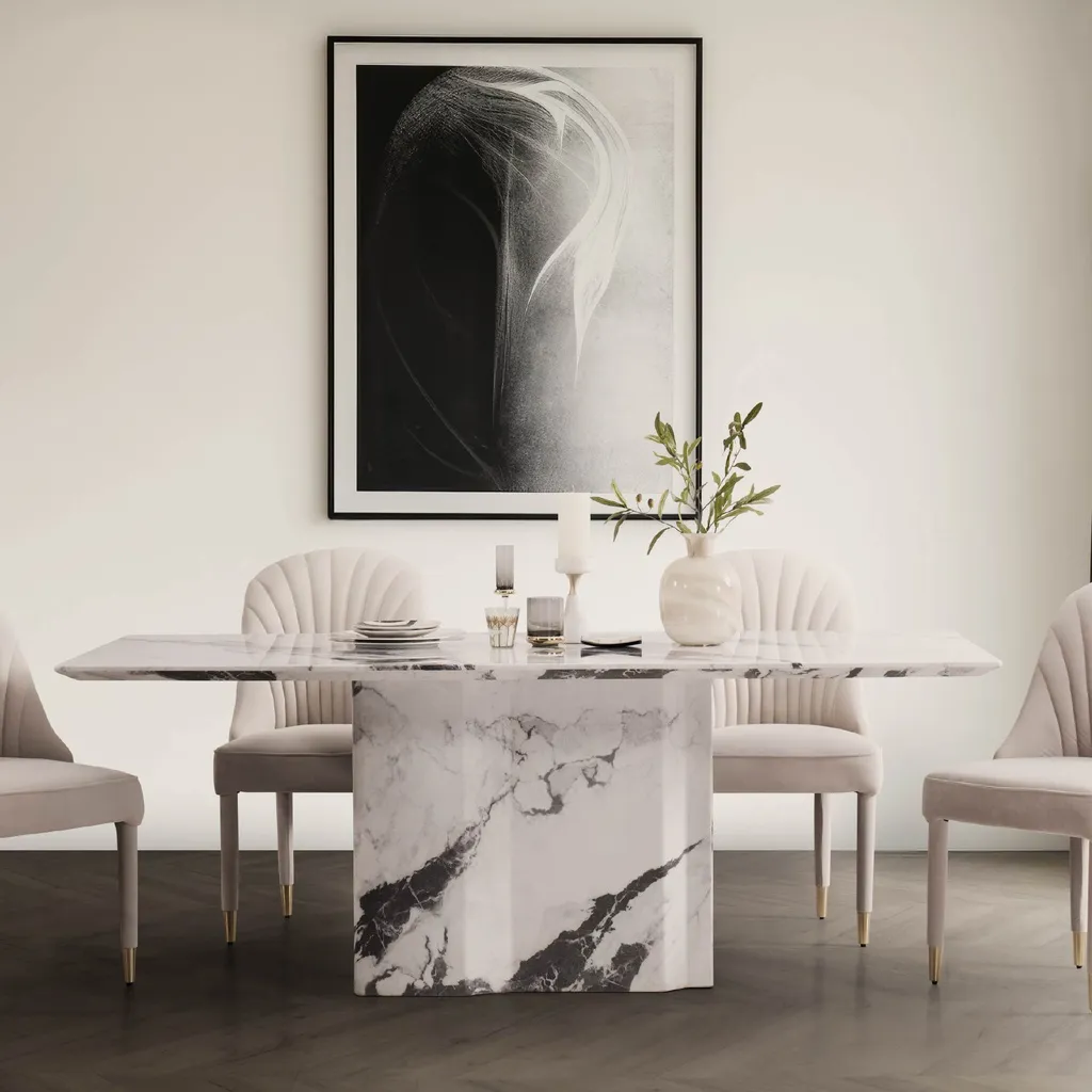 Dining Table/Sertis - A200 - /Black White Striped Stone