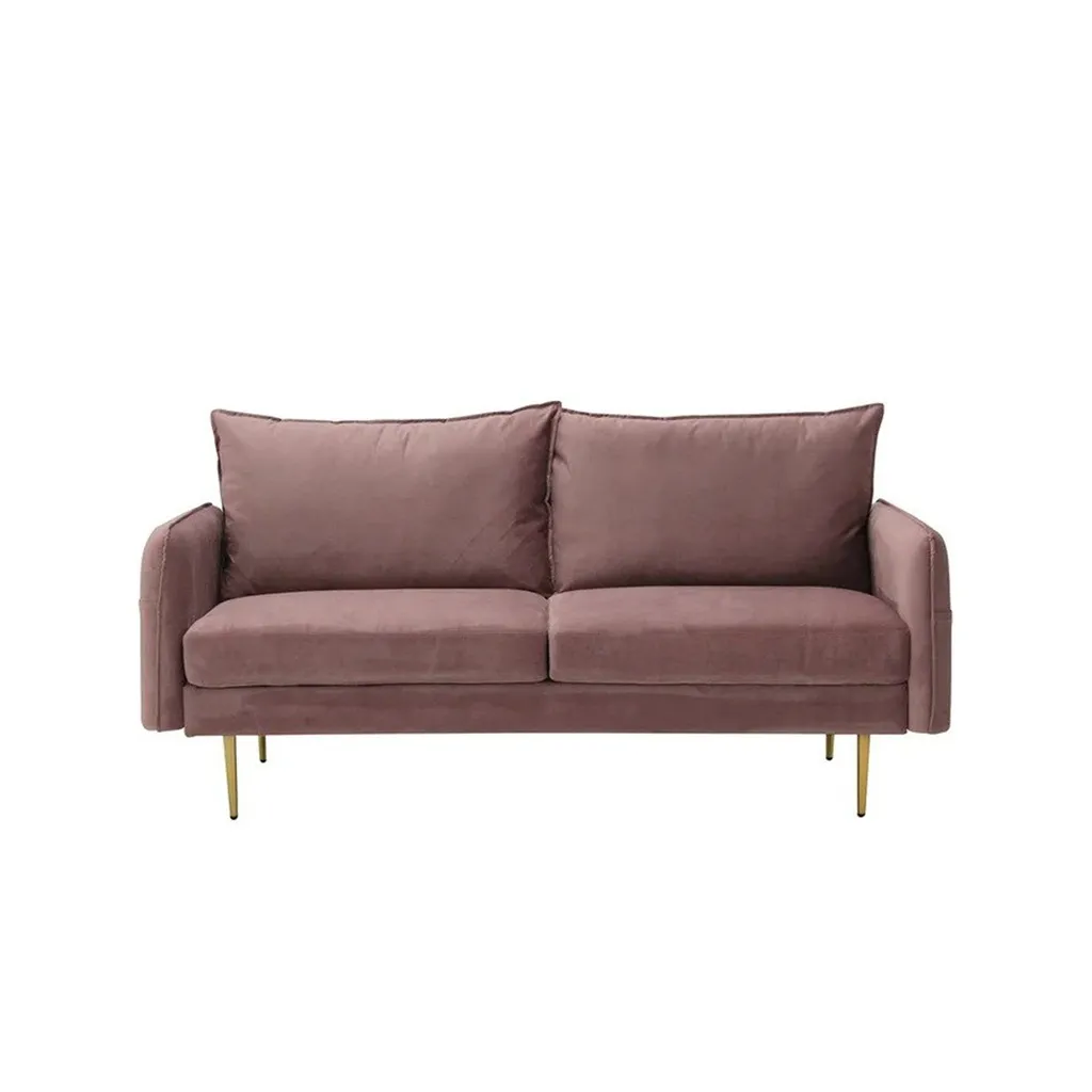Mindcraft Sofa 3 Seater-Pink Velvet/Steel Leg Gold