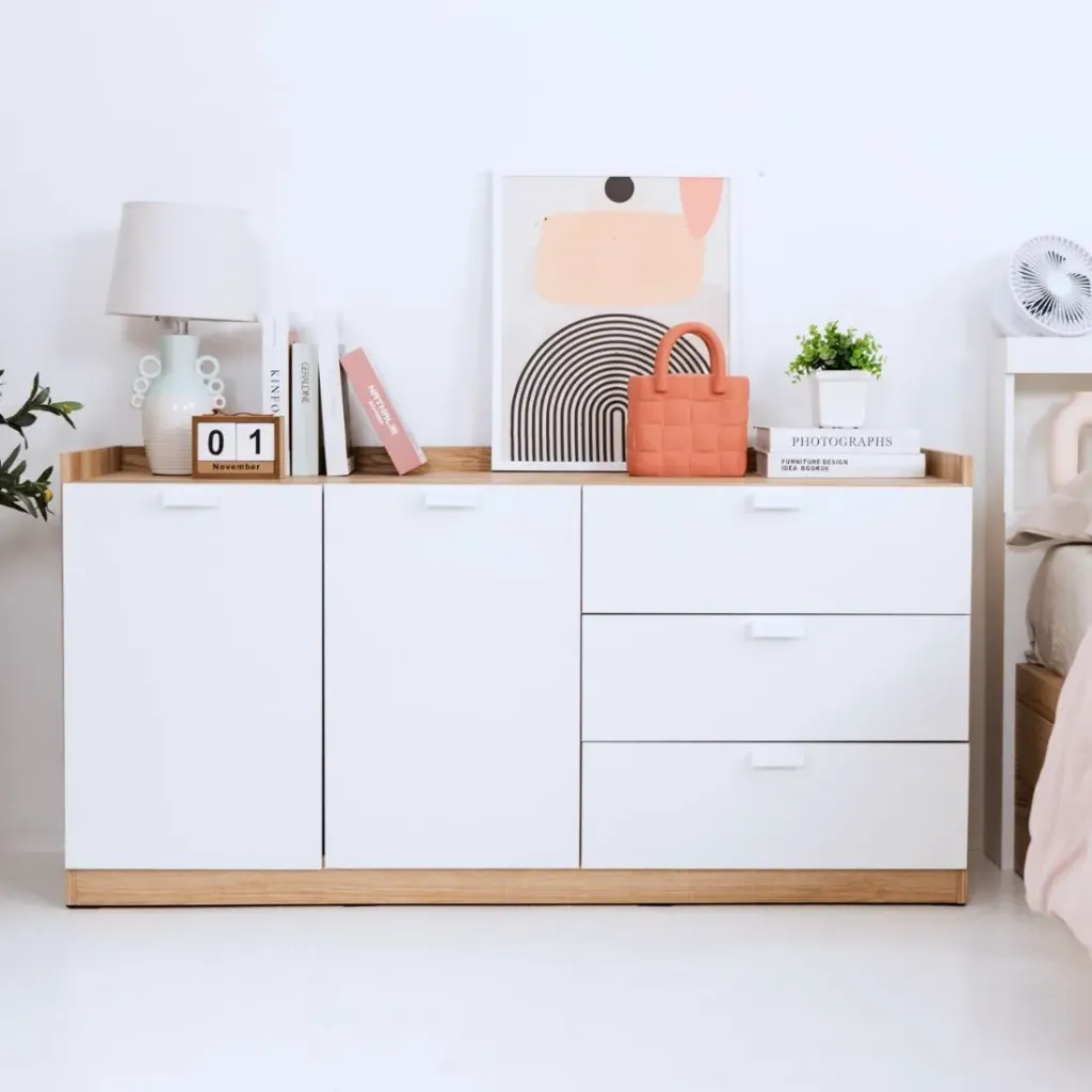 [19238229] Molly Low Cabinet - C140cm - Lindberg Oak/White